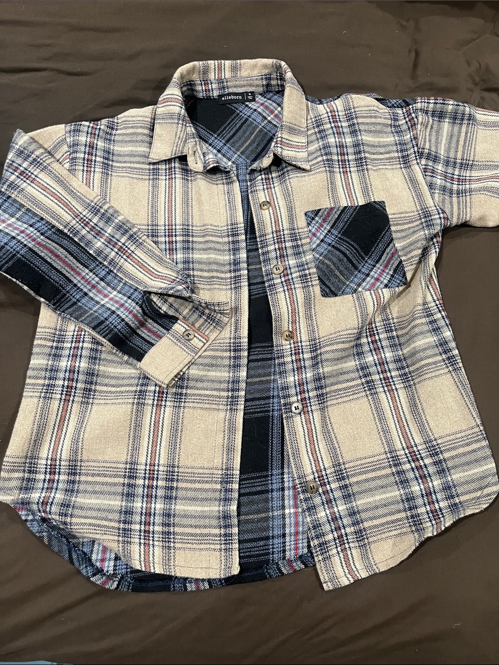 Vintage Plaid Button-Down Shirt in Beige and Navy